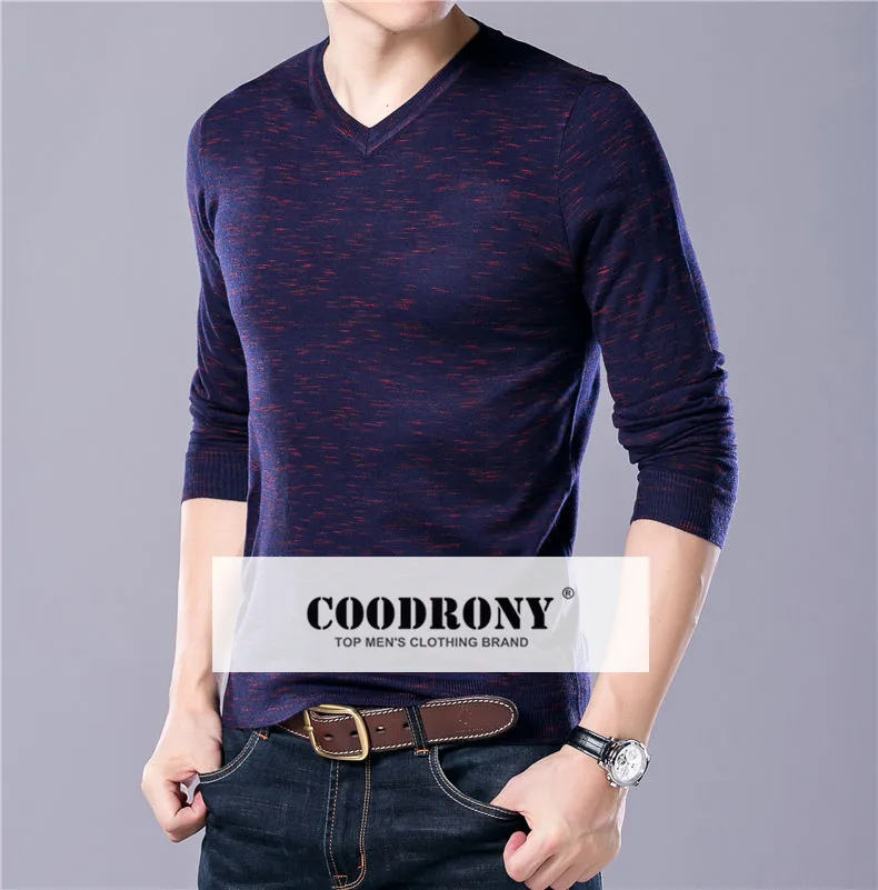 COODRONY свитер, Мужская одежда, новинка, Осенний тонкий пуловер для мужчин, хлопковый пуловер, свитера для мужчин, Повседневная рубашка с v-образным вырезом, Джерси, Hombre 8123