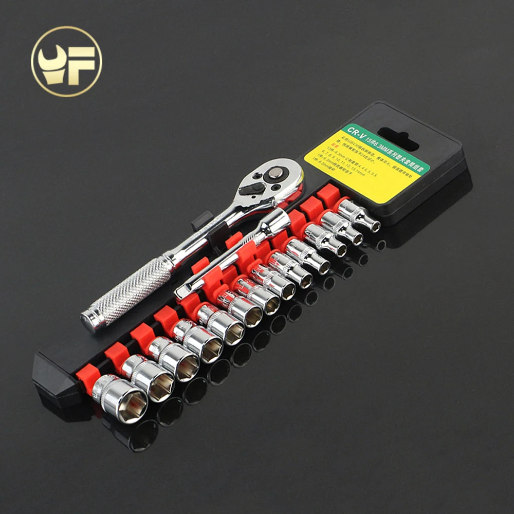 Фото YOFE 15 штук 1/4 "4-14 мм гнездо гаечный ключ головка Метрическая розетка комплект YOFE 15 штук 1/4 "4-14 мм гнездо гаечный ключ головка Метрическая розетка комплект