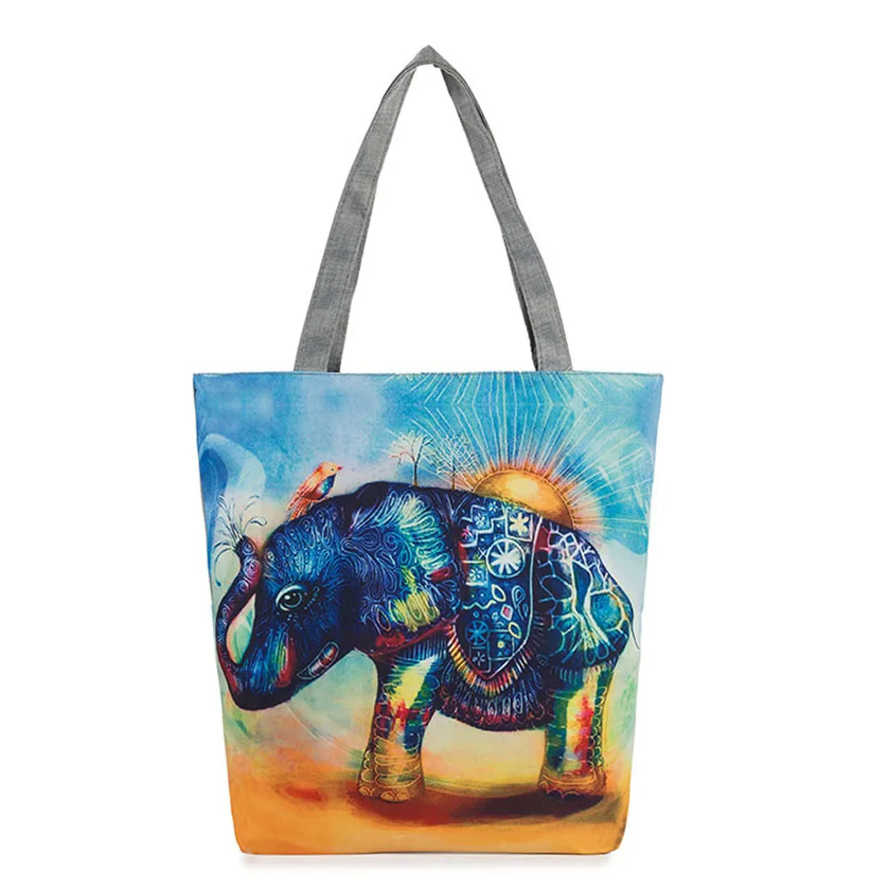 Женская Холщовая Сумка-тоут с принтом слона повседневные пляжные сумки на одно