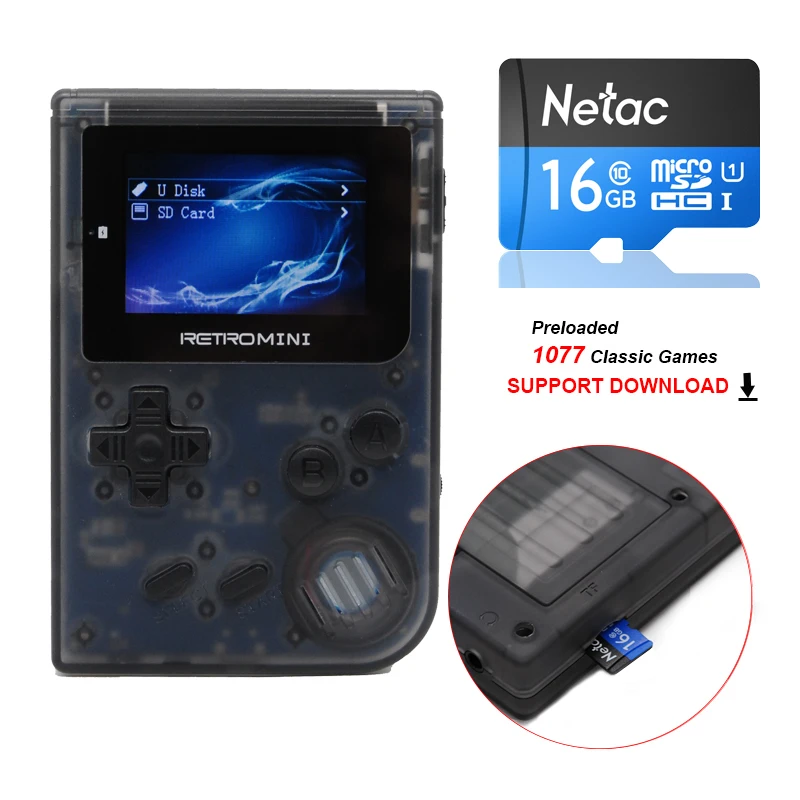 Мини 32 бит портативный игровой плеер с 16GB TF карта встроенные 1077 классических игр