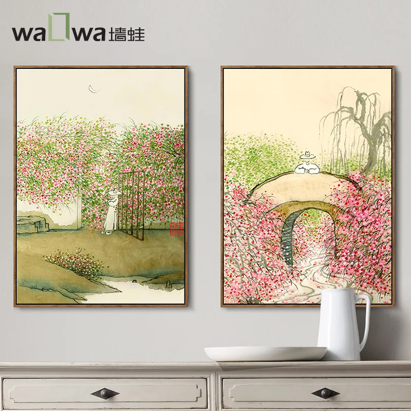 

Вход в Китай, новинка, декоративная картина на стену, цветы лягушки, элегантный фон для дивана, Настенная картина, рамка для рисования деревьев