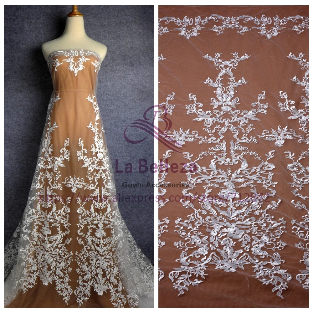 

La Belleza Off white polyster embroidery wedding dress lace fabric 51" width