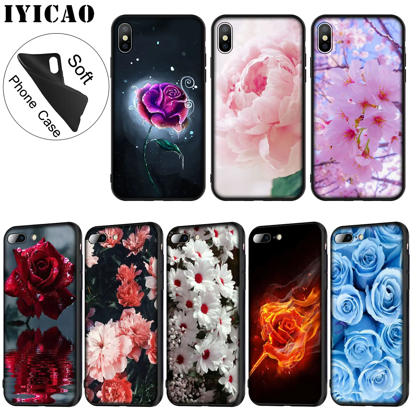 IYICAO красивый мягкий силиконовый чехол для телефона с розами iPhone XR X XS 11 Pro Max 6 6S 7 8