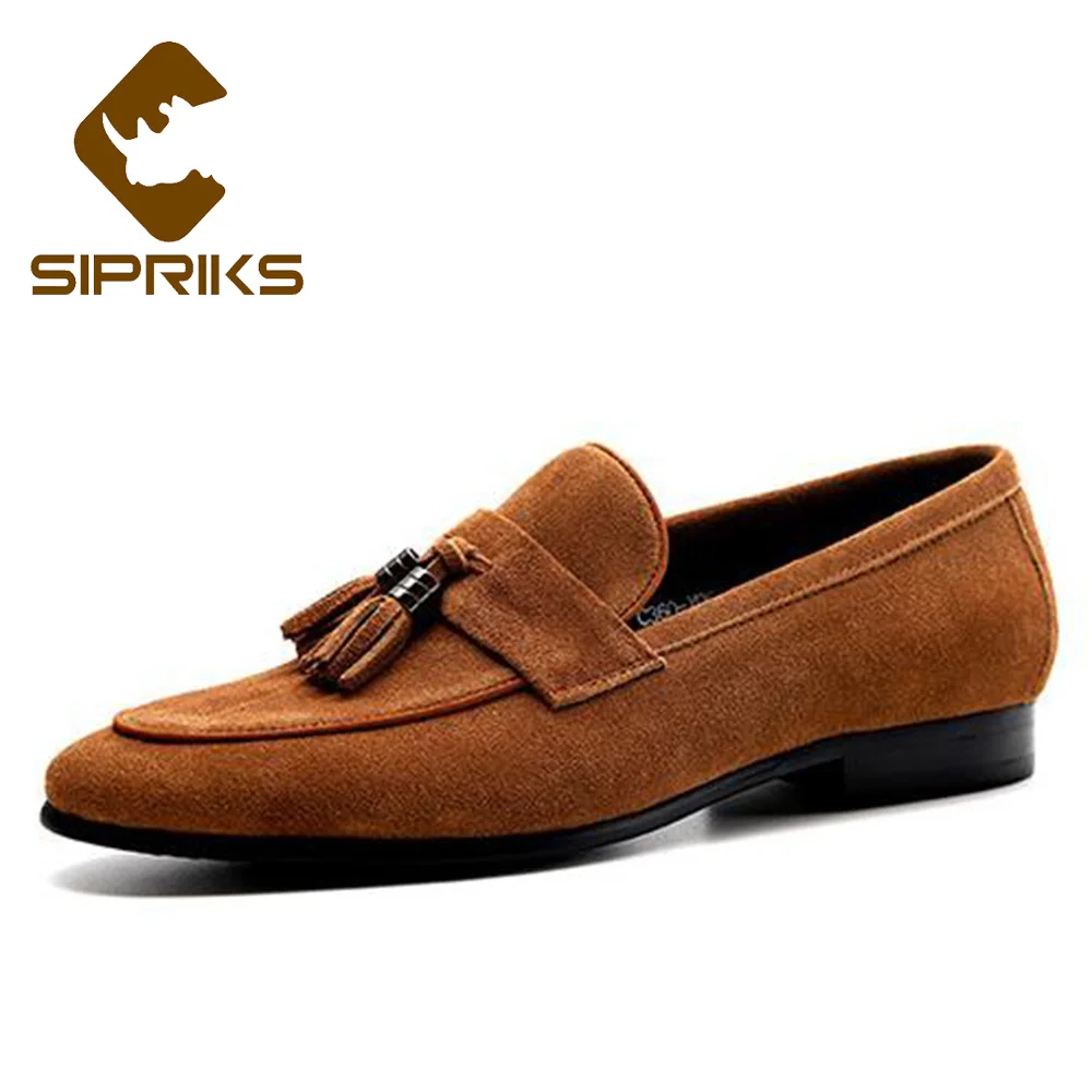 Sipriks Cow Suede Tassels Loafers Mens Topside Casual Flats Dark Blue Slip On Sneakers Soulier Homme Sepatu Pantofel FelIx | Обувь