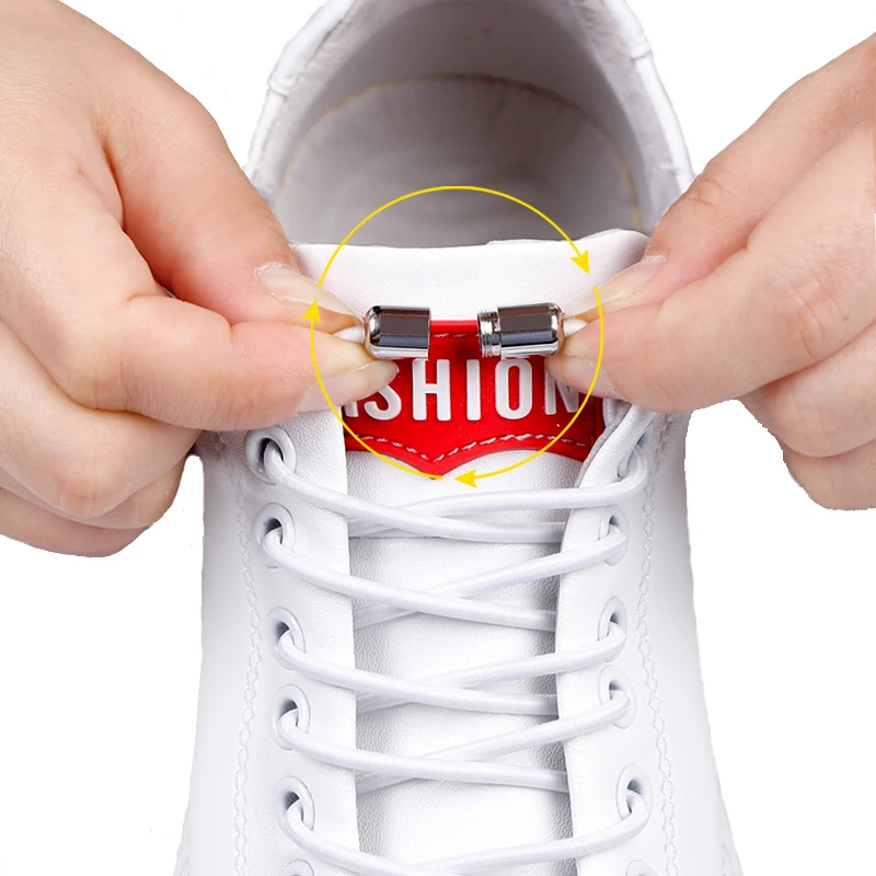 

No Tie Shoelaces Elastic Shoe laces Round Metal Locking Quick Off White Shoe lace Child Adult Sneakers Unisex Lazy laces 1 Pair