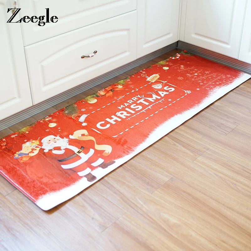 

Zeegle Christmas Decoration Printed Non-slip Doormats For Home Flannel Welcome Door Rug Bedroom Bedside Foot Pads