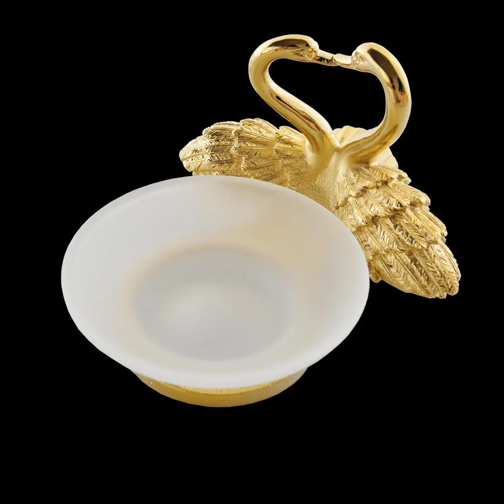 

Launtatty Wall Mounted Soap Holder with Frosted Glass Cup Gold Swan Soap Dish for Shower Wall Easy to Install MB-0965A