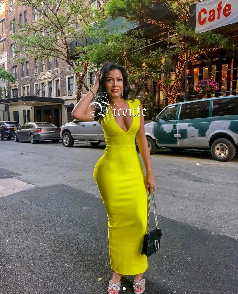 Горячее предложение 2020 Новое модное элегантное желтое Сексуальное платье с