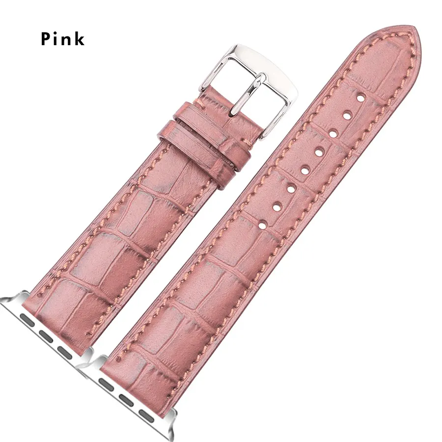 Pink Gennuine кожа Ремешки для наручных часов для Apple Watch 38 мм, 42 мм, 40 мм 44 крокодил спортивный ремешок для наручных часов iWatch серии 4/3/2/1 браслет - Цвет ремешка: Pink