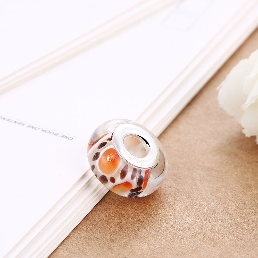 2017 Лидер продаж серебро Цвет пятно цветок Мурано Стекло Бусины и бисер Fit Европа