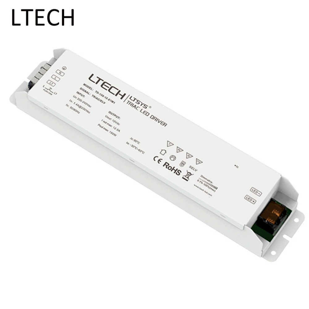 LTECH DC12V 12.5A 150W Output Constant Voltage Led Triac Dimmable Driver TD-150-12-E1M1 AC200-240V Input Push Dim For Lights | Лампы и