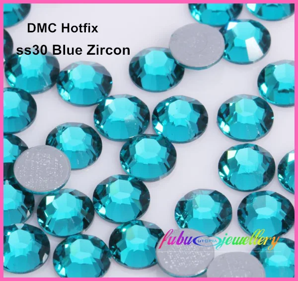 

Free Shipping! 288pcs/Lot, ss30 (6.3-6.5mm) High Quality DMC Blue Zircon Iron On Rhinestones / Hot fix Rhinestones