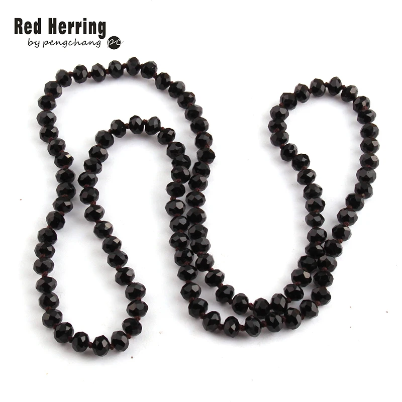Фото Модные ювелирные изделия, черное Хрустальное стекло, длинный узлом Halsband 5X 8 ожерелье со стеклянными кристаллами №1