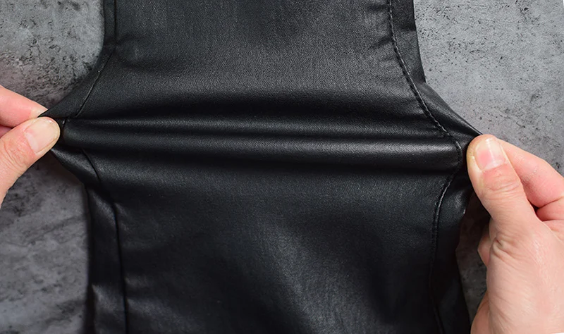 Эластичные брюки из искусственной кожи женские облегающие с высокой талией