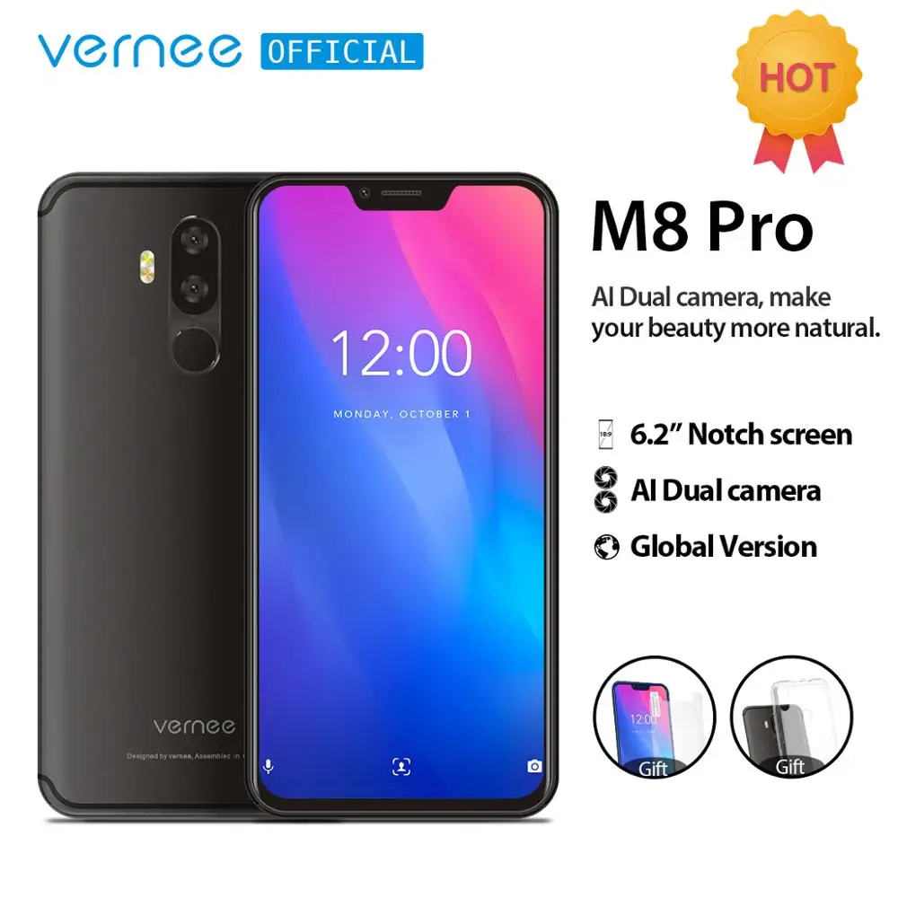 Мобильный телефон Vernee M8 Pro с глобальной вернее экраном 6,2 дюйма, Восьмиядерный процессор, 6 ГБ ОЗУ, двойная камера AI, смартфон с быстрой зарядкой