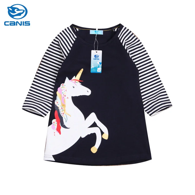 2018 New Fashion Design Princess Kids Baby Girls Long Sleeve Dress Unicorn Striped Clubwear Party Casual Dresses Vestidos | Детская
