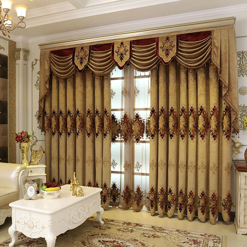 Cortinas Dormitorio Роскошная синель ткань Европейский цветок вышивка шторы для спальни