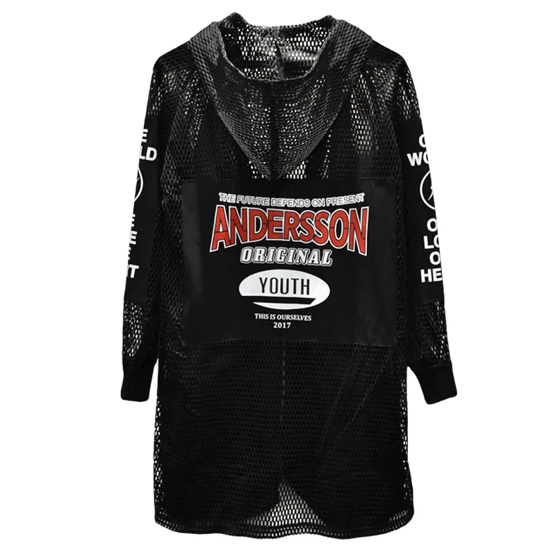 Мужская сетчатая рубашка с длинным рукавом и капюшоном Повседневная Длинная