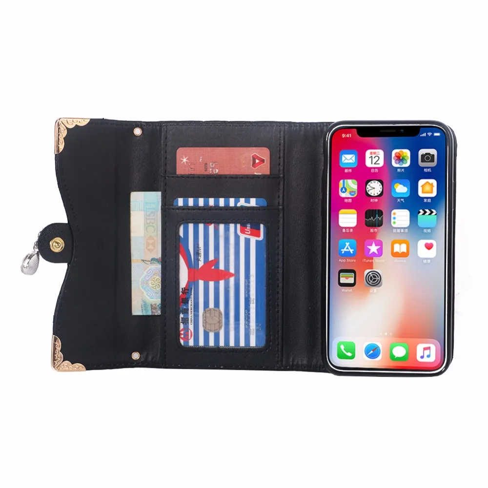 Роскошный кожаный чехол-кошелек для iPhone X чехол женская сумка с держателем карт |