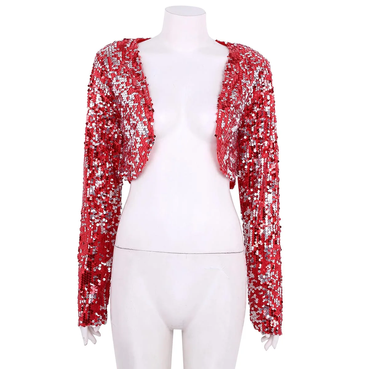 Женский укороченный пиджак с блестками TiaoBug болеро длинными рукавами вечерние