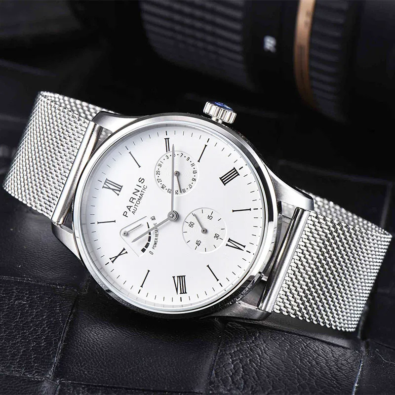 Mesh White Роскошные мужские Parnis Diver резервные автоматические часы механические с автоматическим заводом мужские часы mekanik kol saati relogio automatico - Цвет: Mesh White