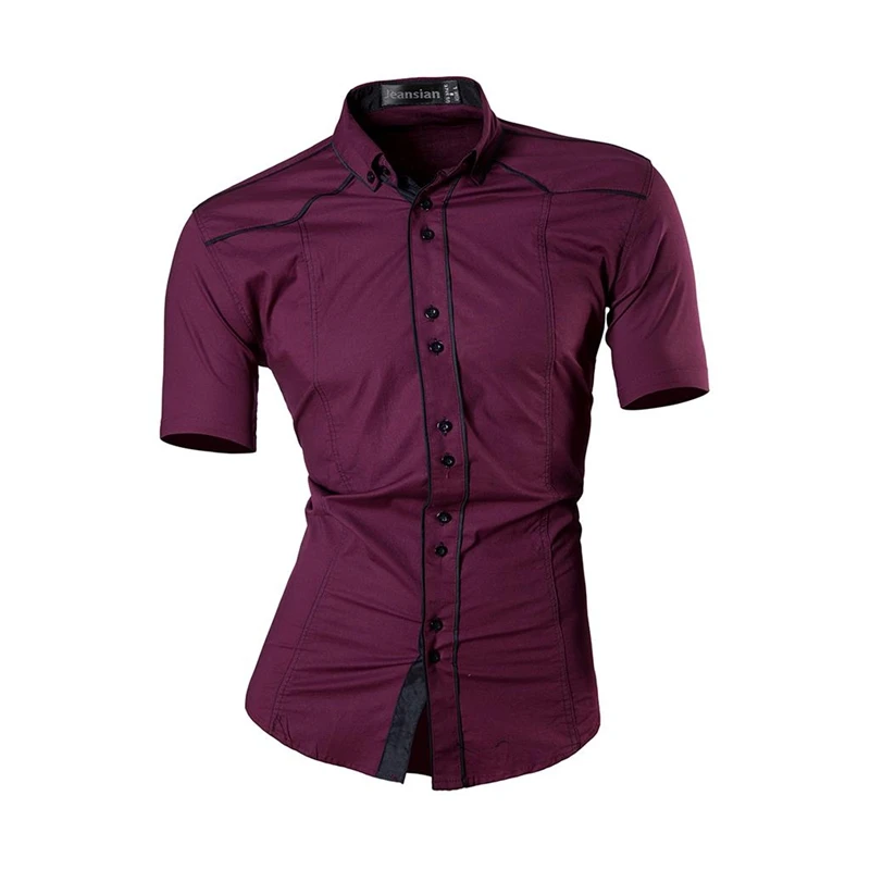 JZS084-WineRed Sportrendy, мужские рубашки, повседневные, модные, короткий рукав, летние, облегающие, с драконом, стильные, с принтом таттон, JZS056 - Цвет: JZS084-WineRed