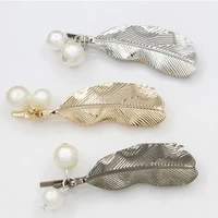 double simulated scrub pearl metallic feather hair clips and pins fashion headwear women hair accessories