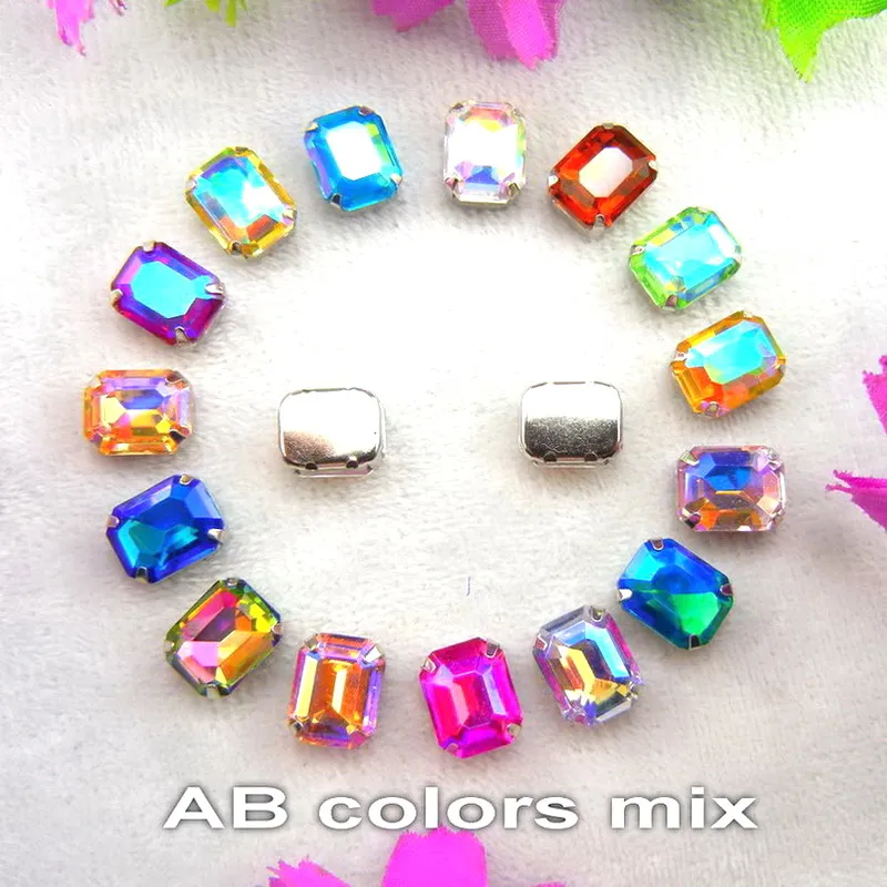 A16 AB colors mix AB цвета серебряный коготь настройки 7 размеров прямоугольной формы стекло Кристалл пришить Стразы Бисер для одежды аксессуары отделка - Цвет: A16 AB colors mix