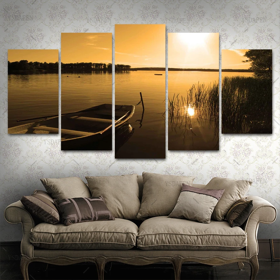 Op de muur HD Печать olieverf фильм modulaire foto постер с пейзажом вид комнаты декор woondecoratie 5 шт.