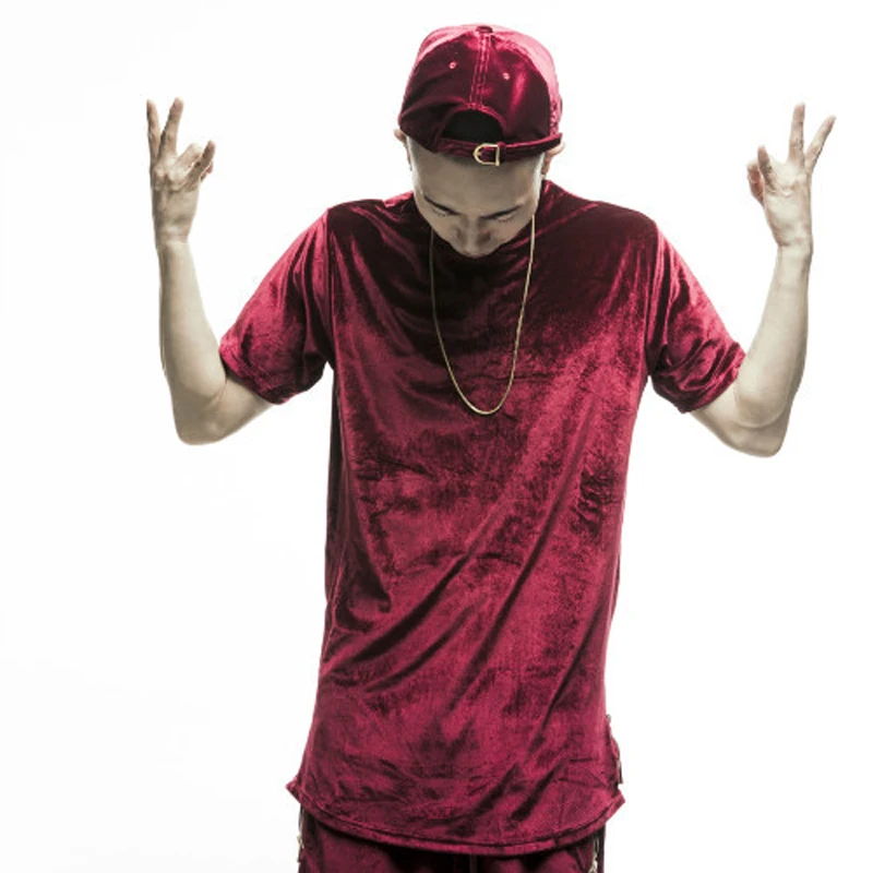 Мужская бархатная футболка с коротким рукавом свободная летняя в стиле хип хоп
