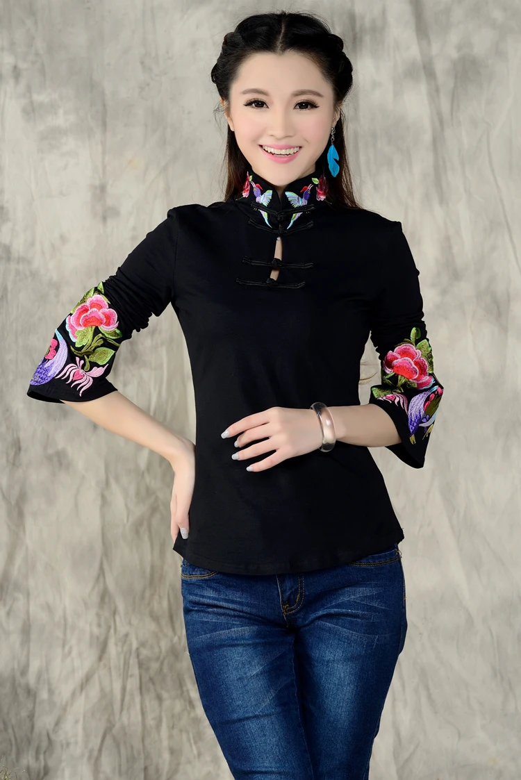 2017 новое поступление рубашка в китайском стиле Весенняя с длинными рукавами топ