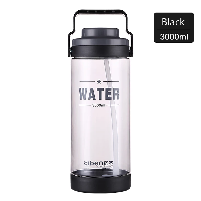 Black-3000ml 3000 мл бутылка для воды с соломинкой большая емкость пластиковые спортивные бутылки для тренировок кемпинга фитнеса BPA ручка для напитков - Цвет: Black-3000ml