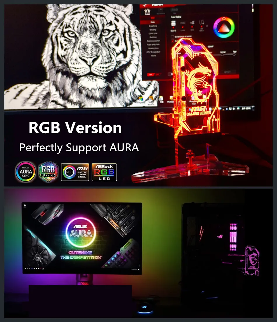 Акриловый GPU кронштейн RGB с подсветкой графическая карта шасси вера лампа вертикальная Подгонянная поддержка ASUS AURA Мульти Стиль