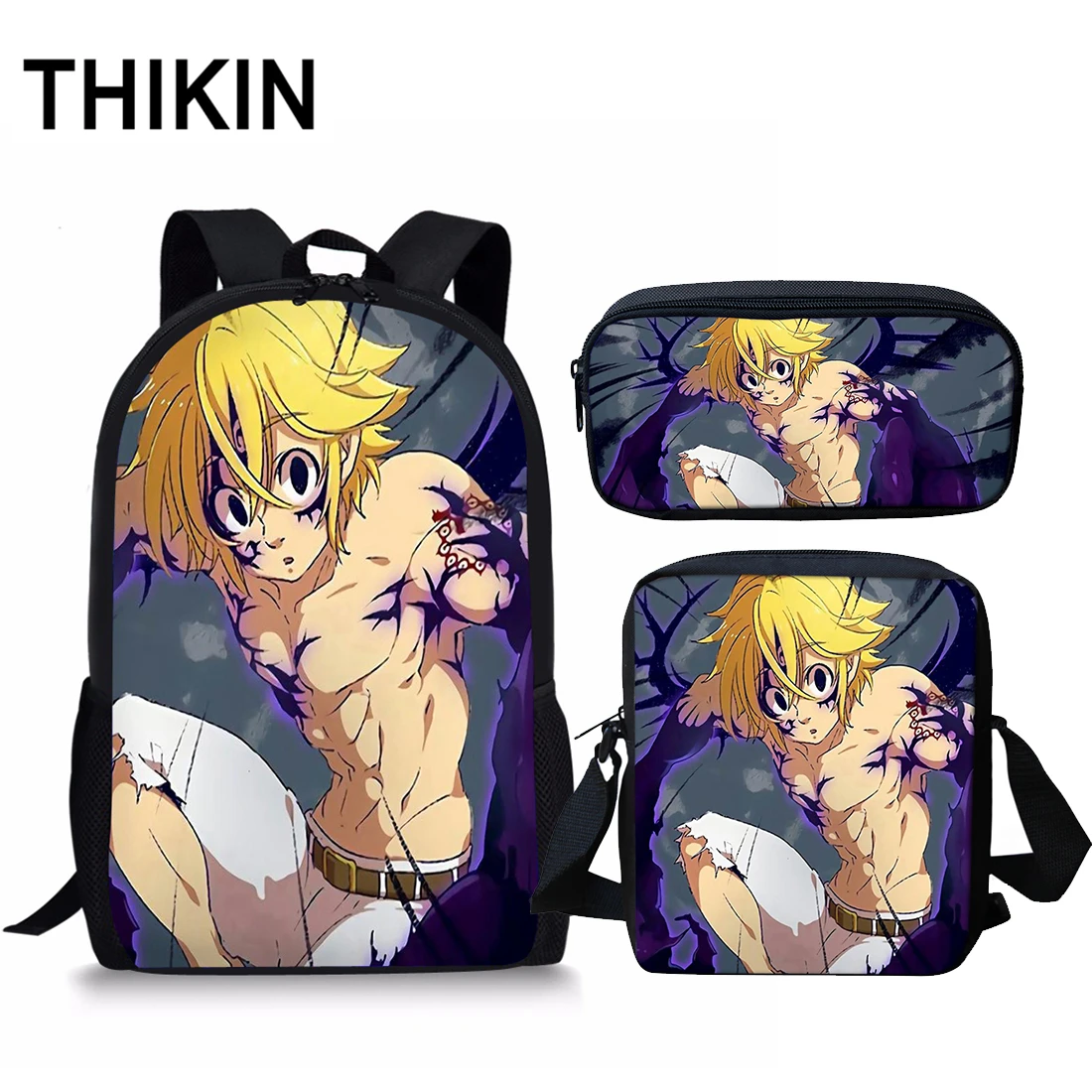 ALZ1128CEK Комплект школьных сумок THIKIN Seven Deadly Sins для мальчиков и девочек, детский школьный рюкзак с аниме, 3 предмета, Nanatsu No Taizai melidas Elizabeth - Цвет: ALZ1128CEK