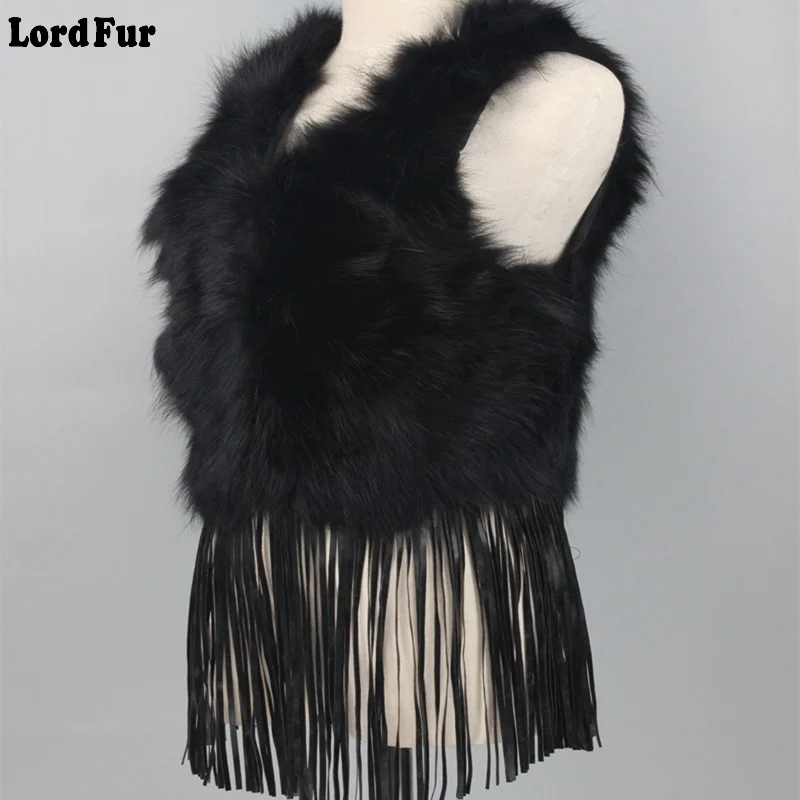 

(TopFurMall) Lady Genuine Piece Real Raccoon Fur Vest Waistcoat With Tassels Autumn Winter Women Fur Coats Female Gilet LF4018