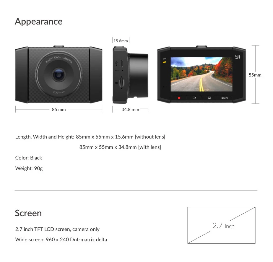 YI Ultra Dash camera Card, черный, Разрешение 2,7 K, A17 A7, двухъядерный чип, голосовое управление, светильник, сенсор, широкоэкранный 2,7 дюйма