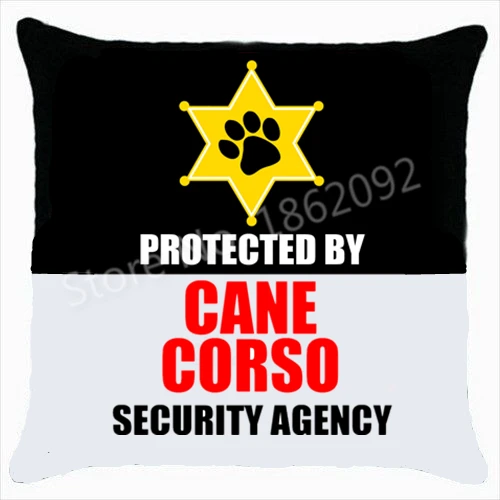 

Cane Corso Cushion Cover Protected by Cane Corso Security Agency Black White Throw Pillow Case Cool Fun Dog Gifts Sofa Decor 18"