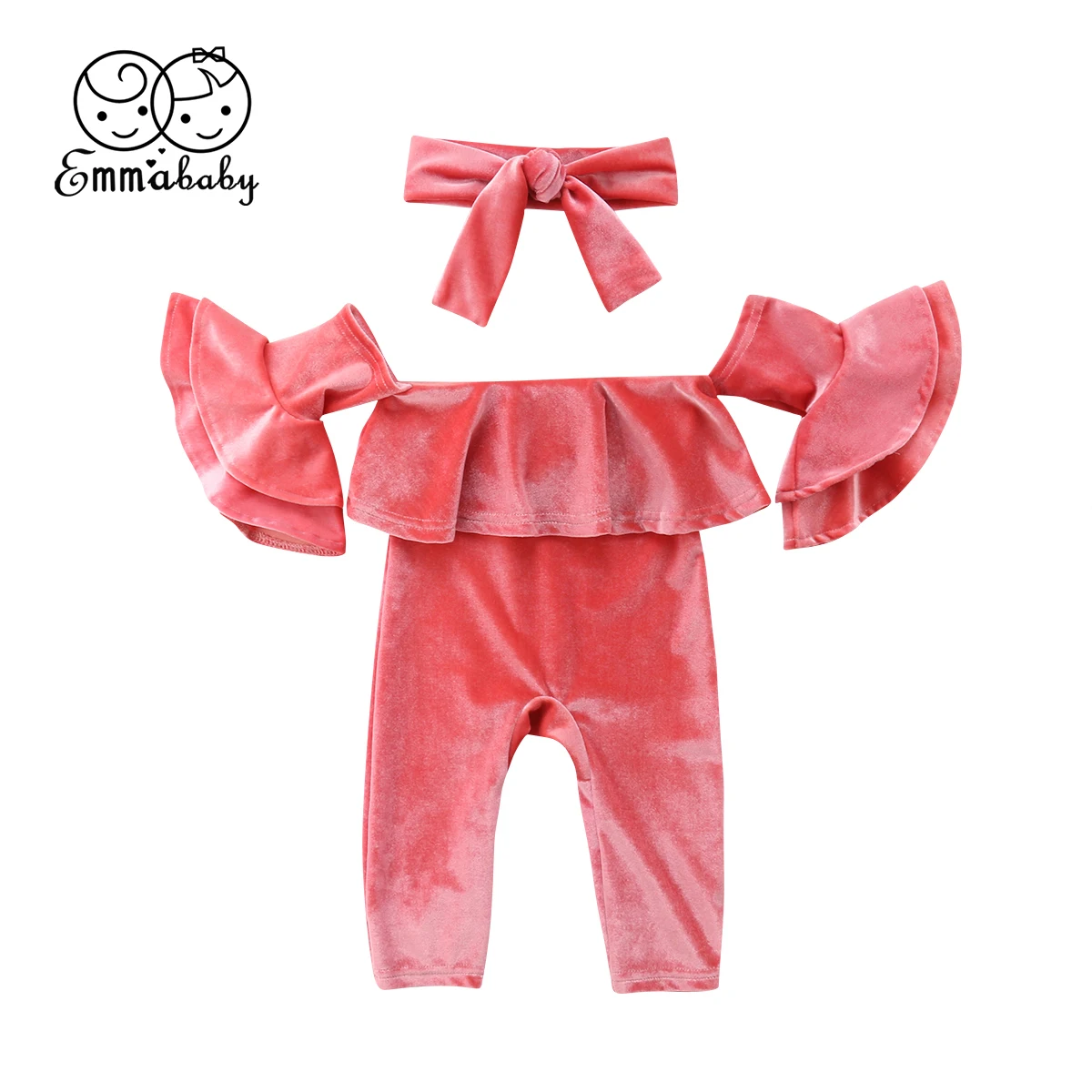 

Cute Infant Kids Baby Girl Velvet Ruffle Romper Jumpsuit Headband Outfit Clothes