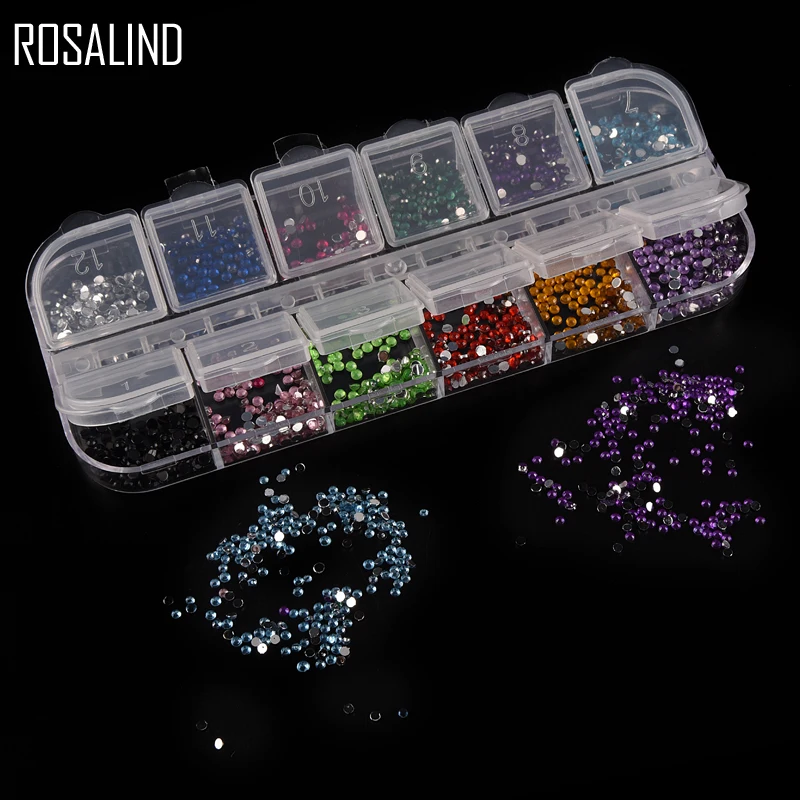 Набор украшений для ногтей ROSALIND круглые стразы 12 цветов 1 5 мм | Красота и здоровье