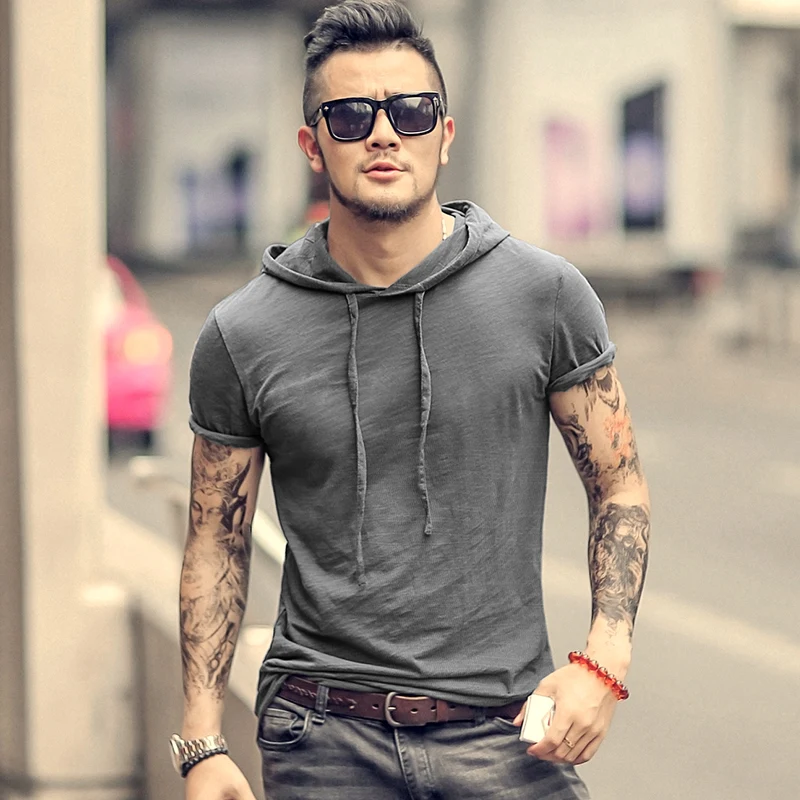 Мужские свободные футболки с капюшоном уличная одежда в стиле ретро для лета