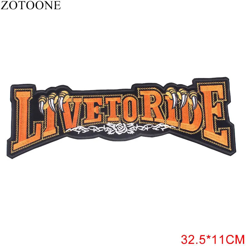 ZOTOONE вышивка утюгом на большой палочке аппликация LIVE TO RIDE нашивка с изображением
