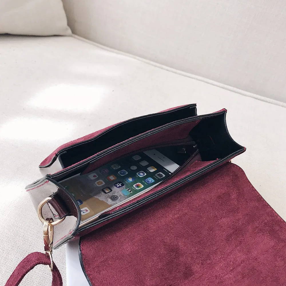 Красный нубук замша сумка для Для женщин Tote 2018 женская сумочка кошелек Лоскутная
