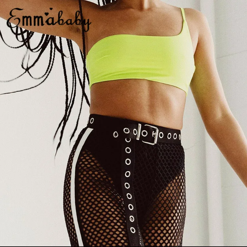 Женские открытые брюки с высокой талией прозрачные летние сетчатые длинные