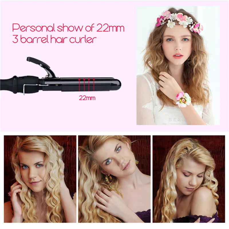 

CkeyiN 3 Barrel Hair Curling Iron Waver Roller Wand Ceramic Triple Barrels Hair Curler Temperature Control Deep Wave Fast Curl