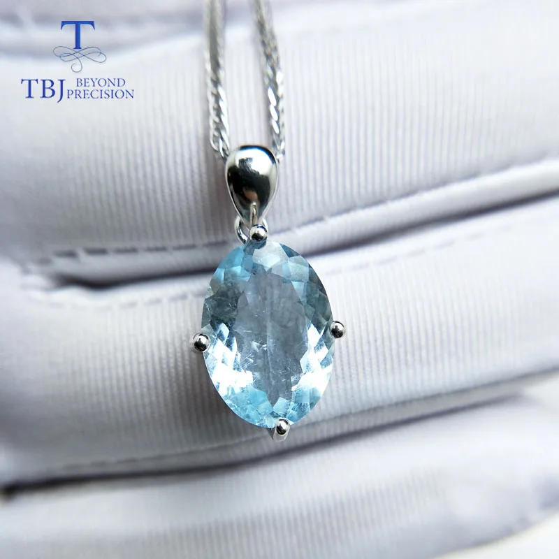 

TBJ, роскошный Кулон овальной формы хорошего цвета, натуральный бразильский Аквамарин, драгоценный камень из стерлингового серебра 925 пробы, ...