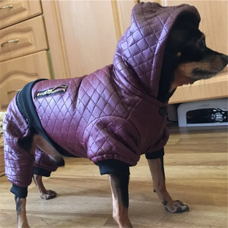 Кожаная одежда для собак зимний теплый костюм животных пальто куртка комбинезон