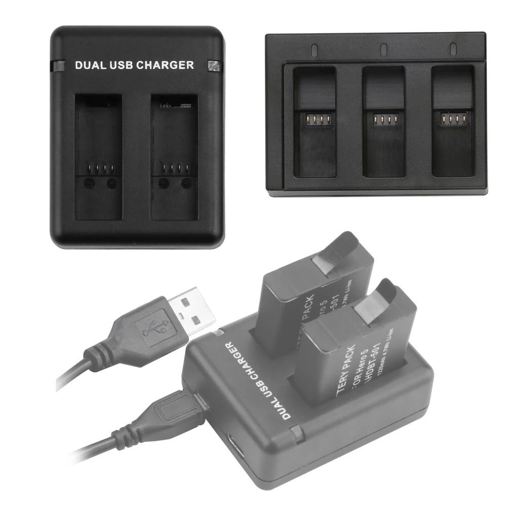 Зарядное устройство с двумя портами для GoPro Hero 7 6 5 Black camera 3 way USB 3 слота зарядное устройство для аккумулятора Go pro Hero Cam аксессуары
