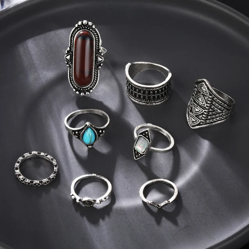 ISINYEE 8 шт./компл. Ретро этнический набор колец на палец для женщин и девочек