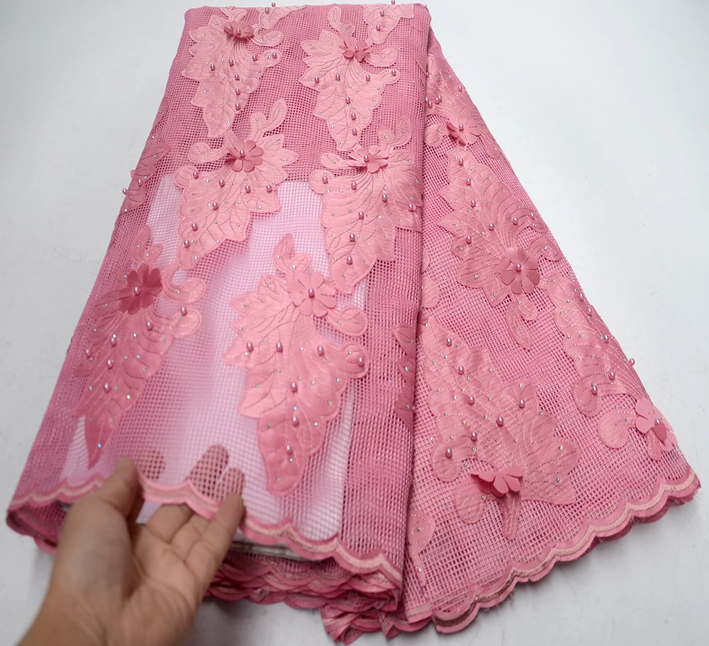 Новинка 2019 африканская кружевная ткань высокое качество хорошая цена розовая