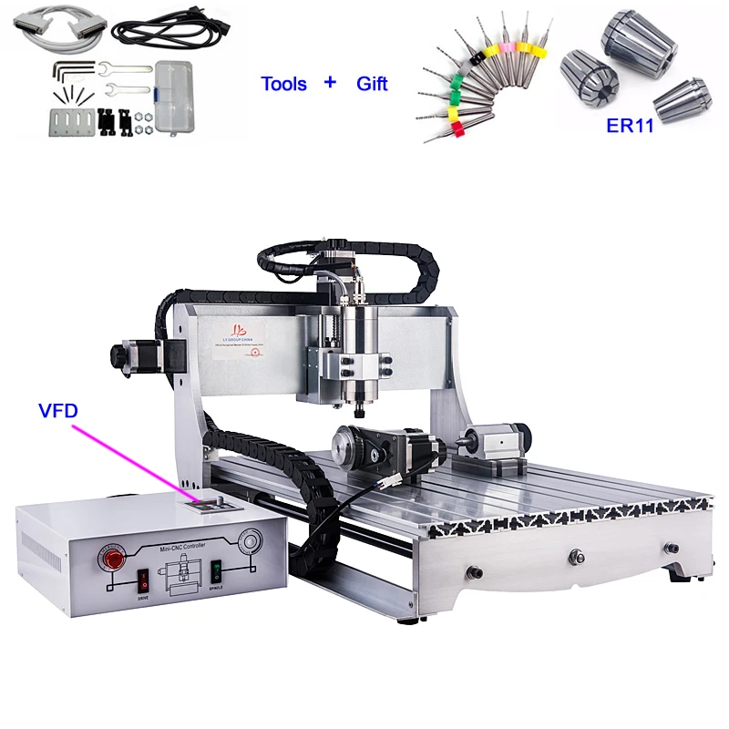 

3D Wood Engraving 4 Axis CNC 6040 Machine 800W Spindle Rotary Axis CNC Router for Metal Milling